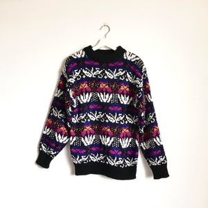 Persuasion Black Multicolor Knit Sweater Size Medium Vintage Retro Grandpa